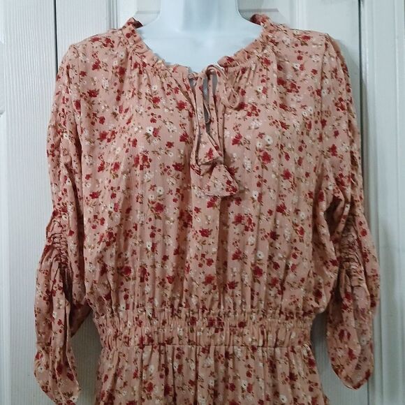 Forever 21 smocked waist mini floral print dress western boho party Sz XL NWT - Picture 3 of 9